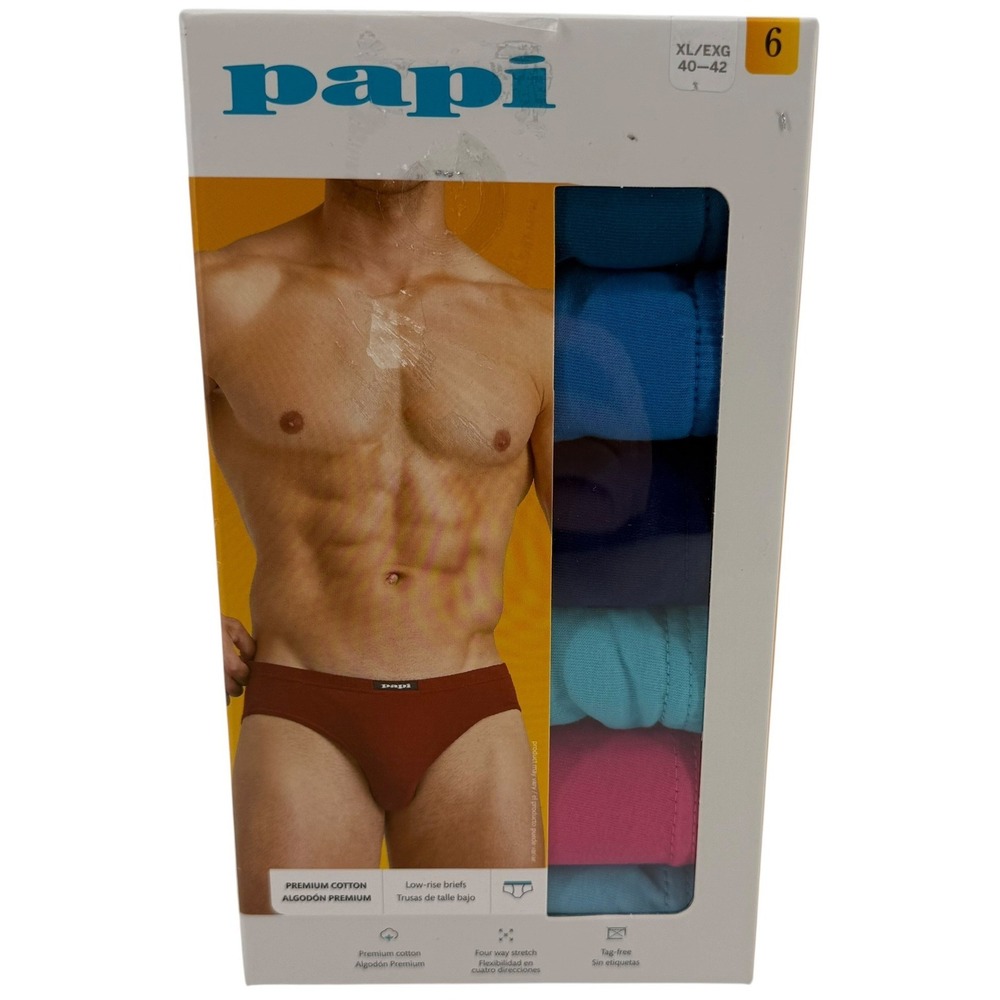 Papi Mens 6 Pack Premium Cotton Low Rise Briefs Multicolor XL 40-42 NEW